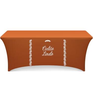 Imagem de Oudain Toalha de mesa Cielito linda de 1,8 m com elástico elástico para mesas dobráveis padrão mexicano Fiesta retangular terracota toalha de mesa Cinco de Mayo decoração de festa de aniversário de