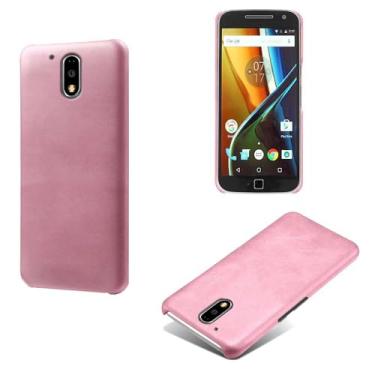 Imagem de Capa para MOTO G4 Plus,Proteção contra quedas,Casca de volta de cor sólida simples,Design de couro de imitação de plástico-Pink
