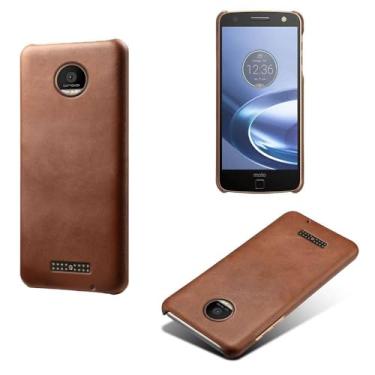 Imagem de Capa para MOTO Z Play,Proteção contra quedas,Casca de volta de cor sólida simples,Design de couro de imitação de plástico-Brown