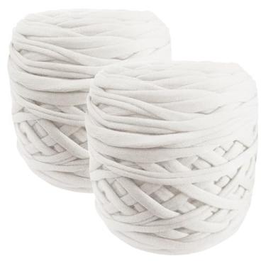 Imagem de Pacote com 2 270 g de fio de poliéster de 270 g para camiseta de crochê, fio de tecido, camiseta, fio de crochê para bricolage, pano de crochê, cobertor de bonecas, (branco)