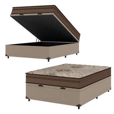 Imagem de Cama Box Baú Casal Colchão Com Molas Ensacadas Tokio 138x188x66cm Umaflex Marrom/bege