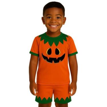 Imagem de Conjunto Infantil Temático Fantasia Abóbora Halloween Camiseta e Short