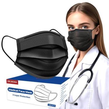 Imagem de Máscaras faciais descartáveis DR.MOXA, pacote 100, pretas de 3 camadas