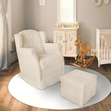 Imagem de Poltrona Decorativa Amamentação Balanço E Puff Bebê Suede Bege - Black