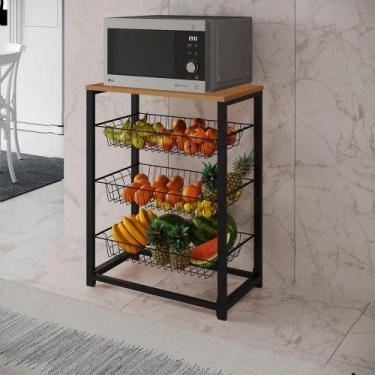 Imagem de Fruteira Com Suporte Para Micro-Ondas Barcelona Aço Preto Cesto Preto 