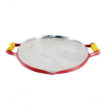 Imagem de Chapa Disco Arado Alumínio Craqueada Alça Madeira Vermelha - DIVIFORTE