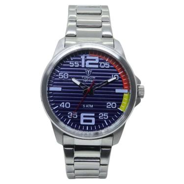 Imagem de Relógio Masculino de Aço Tuguir Analógico Infinity 9169A Prata e Azul e Laranja