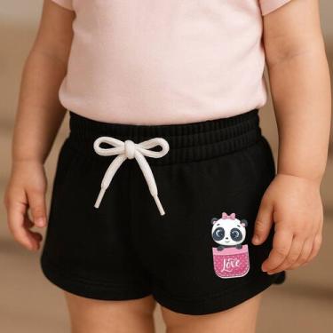 Imagem de Short Moletinho Infantil Feminino Estampado Panda no Bolsinho Fofo Mod