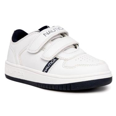 Imagem de Nautica Tênis infantil de alça dupla | Sapatos esportivos casuais para meninos e meninas | Ajuste durável e confortável para crianças pequenas e pequenas, Azul-marinho branco, 6 Toddler