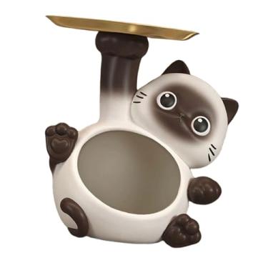 Imagem de Generic Bandeja de armazenamento de estátua de gato fofa, porta-chaves de entrada, decoração para casa, resina, exibição de chocolate, tigela de chaves para
