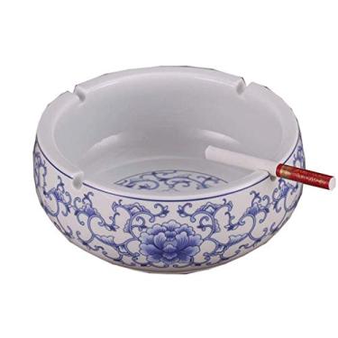 Imagem de Cinzeiros para Cigarros Azul e Branco Cerâmica Europeia Retro Sala de Estar Cinzeiro Boutique Grande Prático Cinzeiro de Cerâmica Elegante Personalidade Criativa Escritório Cinzeiro Redondo Decoração