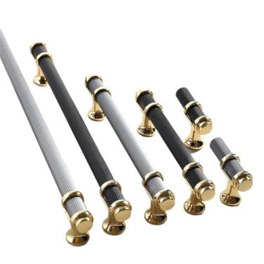 Imagem de CXYFQUUK Puxadores de porta de liga de alumínio preto dourado puxadores de armário de cozinha puxadores de porta de guarda-roupa puxadores de móveis 2 peças (7002 ouro preto 96 mm)
