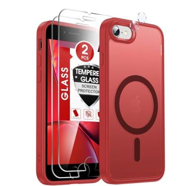 Imagem de LeYi Capa para iPhone SE vermelha 2022 (3ª geração)/2020 (2ª) capas para iPhone-8/7 [protetor de tela X2+ capa de câmera X2] i Phone SE3 SE2 Gen para MagSafe capa protetora magnética iPhone 8/7 SE 3/2