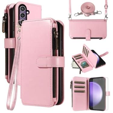 Imagem de Asuwish Capa de celular para Samsung Galaxy S23 FE 5G com protetor de tela de vidro temperado e cordão com zíper, porta-cartões, suporte, acessórios para celular S 23 EF S23FE 23S feminino masculino