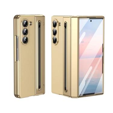 Imagem de HOULEE Capa para Samsung Galaxy Z Fold 5 com protetor de tela integrado e proteção de dobradiça e S Pen, capa protetora de couro premium com tudo incluído para Galaxy Z Fold 5 - Dourado