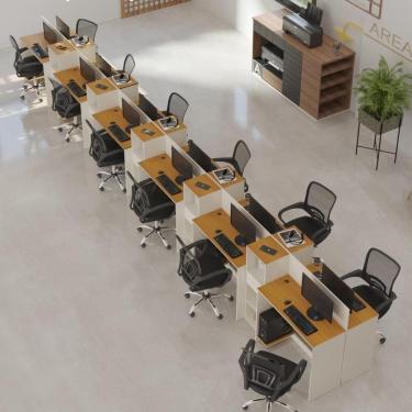 Imagem de Estação De Trabalho 12 Lugares Tech Office 12 Mesas 10 Armár - Off White E Cedro Off White E Cedro