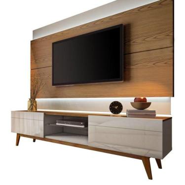 Imagem de Rack Com Painel Classic 2g 1.8 Com Led Freijó Com Off White - Imcal Móveis