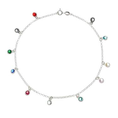 Imagem de Tornozeleira Feminina Pedras Coloridas 22cm de Prata Legítima