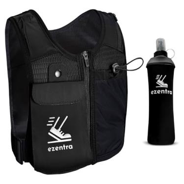 Imagem de EZENTRA Colete de corrida com zíper, coletes de corrida refletivos com 6 bolsos, garrafa de hidratação de 500 ml, peito e cintura ajustáveis, material respirável, equipamento para pacote de peito