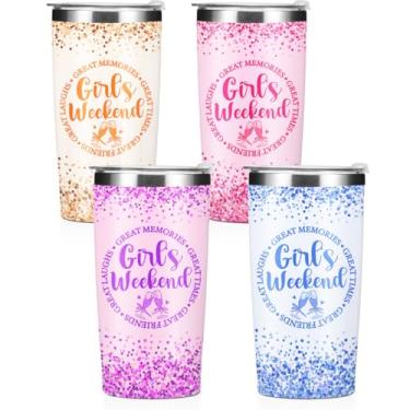 Imagem de CQM 4 peças de presentes de fim de semana para mulheres Bestie 590 ml copo isolado com tampa, presentes de viagem para meninas, lembrancinhas, copos de aço inoxidável, viagem, férias, despedida de