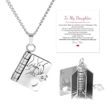 Imagem de Colar de livro para filha, presente de mãe, pai, pingente ajustável com mensagem gravada, joia de ouro, presente de aniversário de formatura My Incredible Girl, Large, Sem Pedra Preciosa