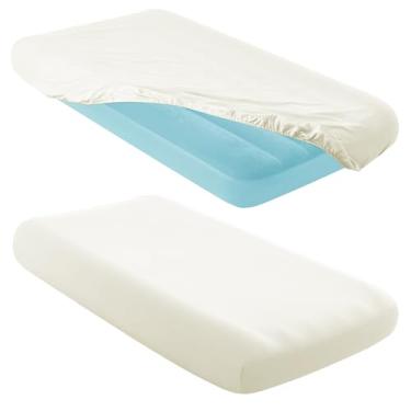 Imagem de Entisn 2 peças de lençol infantil inflável de microfibra 87 x 162 cm para crianças, festas do pijama, viagens de acampamento e festas (bege)