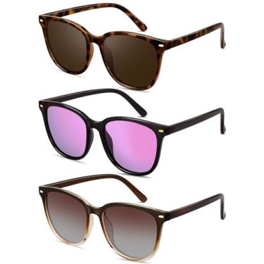 Imagem de YMRFW Óculos de sol retrô polarizados com armação grande para mulheres e homens, estilo vintage, óculos de sol com lentes de proteção UV400, Pacote com 3 (preto/cinza + preto/roxo espelhado +