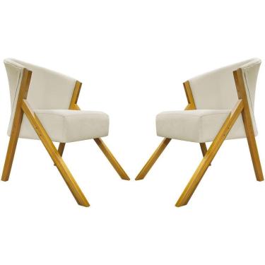 Imagem de Kit 2 Poltronas Decorativa You Suede Braça Amadeirada - Bege Suede