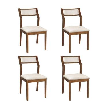Imagem de Conjunto 4 Cadeiras De Jantar Lagum Conforto Estofada Jequitibá Terra Linho Bege