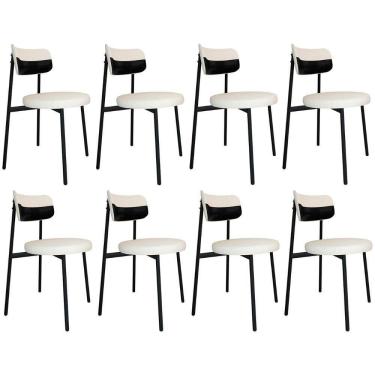 Imagem de Cadeira De Jantar Estofada Kit 8 Nyka M25 Linho Palha/preto - Mpozenato