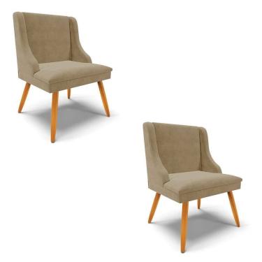 Imagem de Kit 2 Cadeiras Estofadas Para Sala De Jantar Pés Palito Lia Suede Marrom Rt - Ibiza