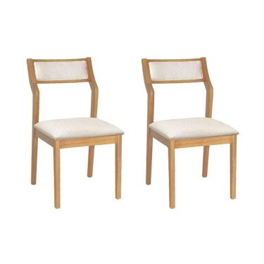 Imagem de Conjunto 2 Cadeiras De Jantar Lagum Conforto Estofada Jequitibá Natural Linho Bege