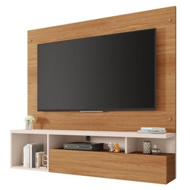 Imagem de Painel Para 55 Pol Com Bancada Suspensa 136cm Freijó/off White - Caemmun