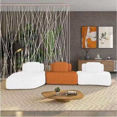 Imagem de Sofá 3 Lugares Orgânico Com Chaise E 2 Módulos Berlim Bouclê Off K01 - D'rossi Cor Off White/caramelo