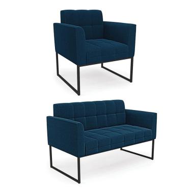 Imagem de Sofá Namoradeira E Poltrona Industrial Preto Elisa Bouclê D03 - D'rossi Cor Azul