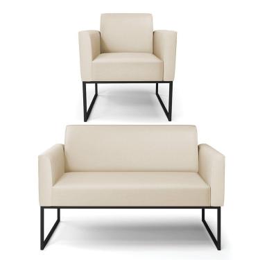 Imagem de Sofá Namoradeira Com Poltrona Base Industrial Preto Marisa Corino D03 - D\'rossi Cor Bege