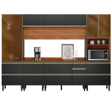 Imagem de Cozinha Modulada Proença 6 Peças Com Paneleiro 1 Forno Nogueira Touch/carbono Prime Tx - Demartêz Nogueira Touch/carbono Prime Tx