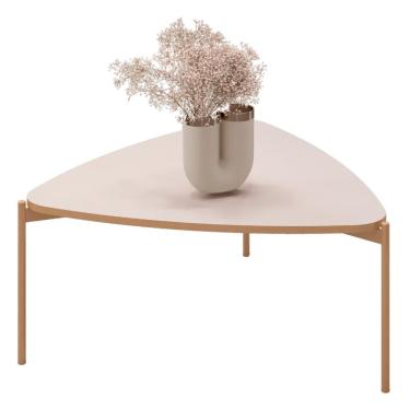 Imagem de Mesa De Centro Lina 77 Cm Pes Metal Off White Dourado Dj Moveis
