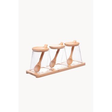 Imagem de Conjunto 3 Porta Temperos Vidro Borossilicato Tampa Colher E