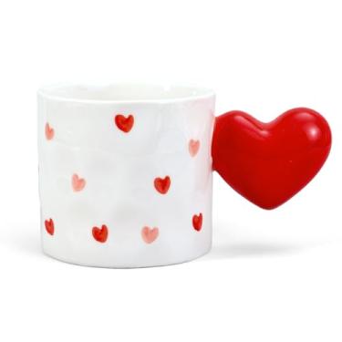 Imagem de Whaline Caneca de Dia dos Namorados com alça Caneca de café 400 ml Copos de cerâmica coração rosa vermelho para escritório em casa mulheres amigas lembrancinhas de festa de casal