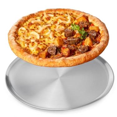 Imagem de NRAMOOS Forma de pizza de aço inoxidável de 40,6 cm, bandeja grande redonda para pizza bandeja de limpeza fácil para forno