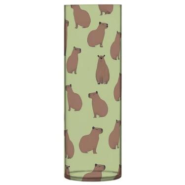 Imagem de JUZIHAI Lindo vaso com padrão de capivara para flores, 9,9 cm x 30 cm, cilindro de plástico, moderno, vaso de flores para centro de mesa de casamento, decoração de casa