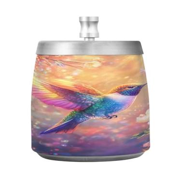 Imagem de JUZIHAI Cinzeiro de pássaros de flores com tampa, cinzeiro de aço inoxidável inodoro à prova de vento cinzeiro sem fumaça para escritório em casa, pátio, varanda, cigarro