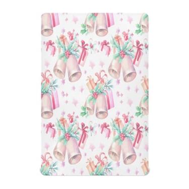 Imagem de Qilmy Lençóis de berço para bebês com sinos de Natal, macio e respirável, de microfibra elástica, lençol com elástico para meninos e meninas, 99 cm x 68,5 cm, capa de colchão infantil portátil