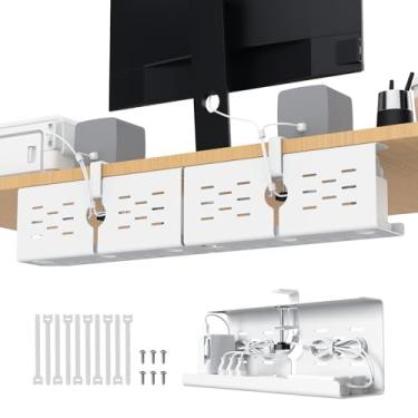 Imagem de KEEGH Bandeja de gerenciamento de cabos sob a mesa de 40,6 cm (conjunto de 2 organizadores de cabos com fixação em C sem broca, cabo de conexão de bandeja de gerenciamento de fio de liga, organizador