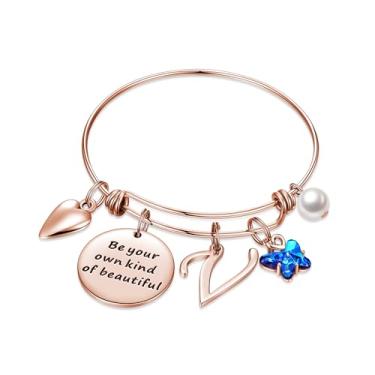 Imagem de Pulseiras com pingente inicial para mulheres joias presentes Be Your Own Kind of Beautiful Pulseira de borboleta expansível inspiradora de aço inoxidável letra A-Z presentes de aniversário e Natal