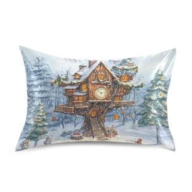 Imagem de Blueangle Winter House Fronha de cetim para cabelo e pele, fronha de seda, tamanho Queen (50,8 x 76,2 cm) - Capas de almofada de cetim com fecho de envelope (607)