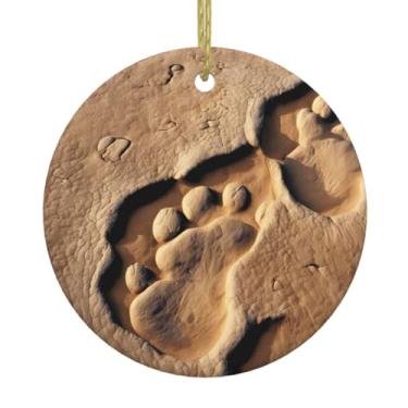 Imagem de Pegadas de dinossauro, estampa de Natal de cerâmica pendurada, pingentes de porcelana, decoração criativa de Natal