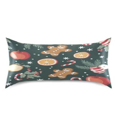 Imagem de Blueangle Fronha de cetim de biscoitos de Natal para cabelo e pele, fronha de seda, tamanho king (50,8 x 101,6 cm) - Capas de almofada de cetim refrescantes com fecho de envelope (84)