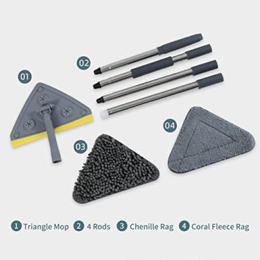 Imagem de CUOFYUNL Esfregona triangular 2 em 1 com cabo longo para piso Escova Rodo de janela Esfregona giratória para limpeza de cantos e 2 panos de reposição para cozinha Banheiro